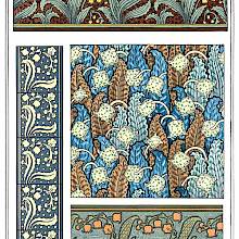 Art Nouveau ornamental patterns, each featuring a distinct stylized lily of the valley design