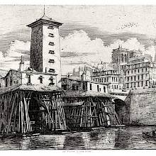 View of the water pump which used to stand at the pont Notre-Dame, with its timber pile structure
