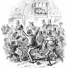 A crowd is cheering and gathering around a horse-drawn carriage in which two men are seated